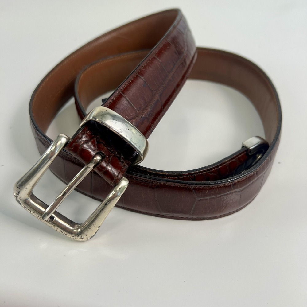 Trafalgar Belt Mens 32 Brown Croc Embossed Leather Western Dress Buckle USA
